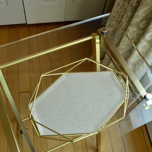 Umbra Prisma Jewelry Tray / Matte-Brass Geometric Design / Linen Fabric / Padded